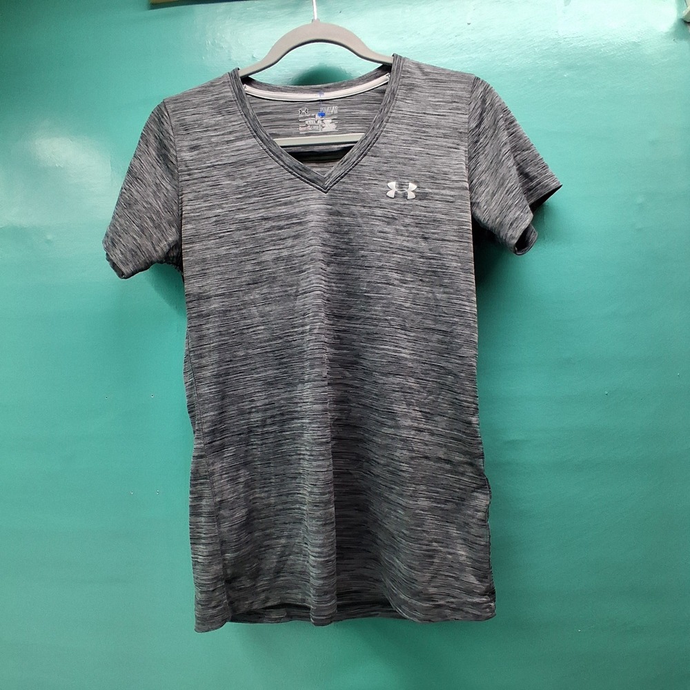 Under Armour V-Neck Shirt Medium Gray Space Dye HeatGear Athletic Gym Top